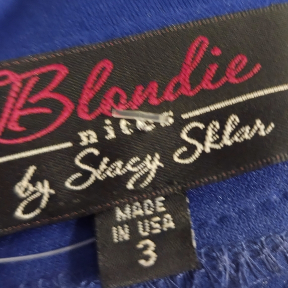 Blondie Nites Royal Blue & Cream Halter Style Neckline Fit & Flare Chiffon Mini - Picture 2 of 10